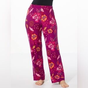 Iman Global Chic Pull on Floral Pink Print Pajama Pants XL(Petite)